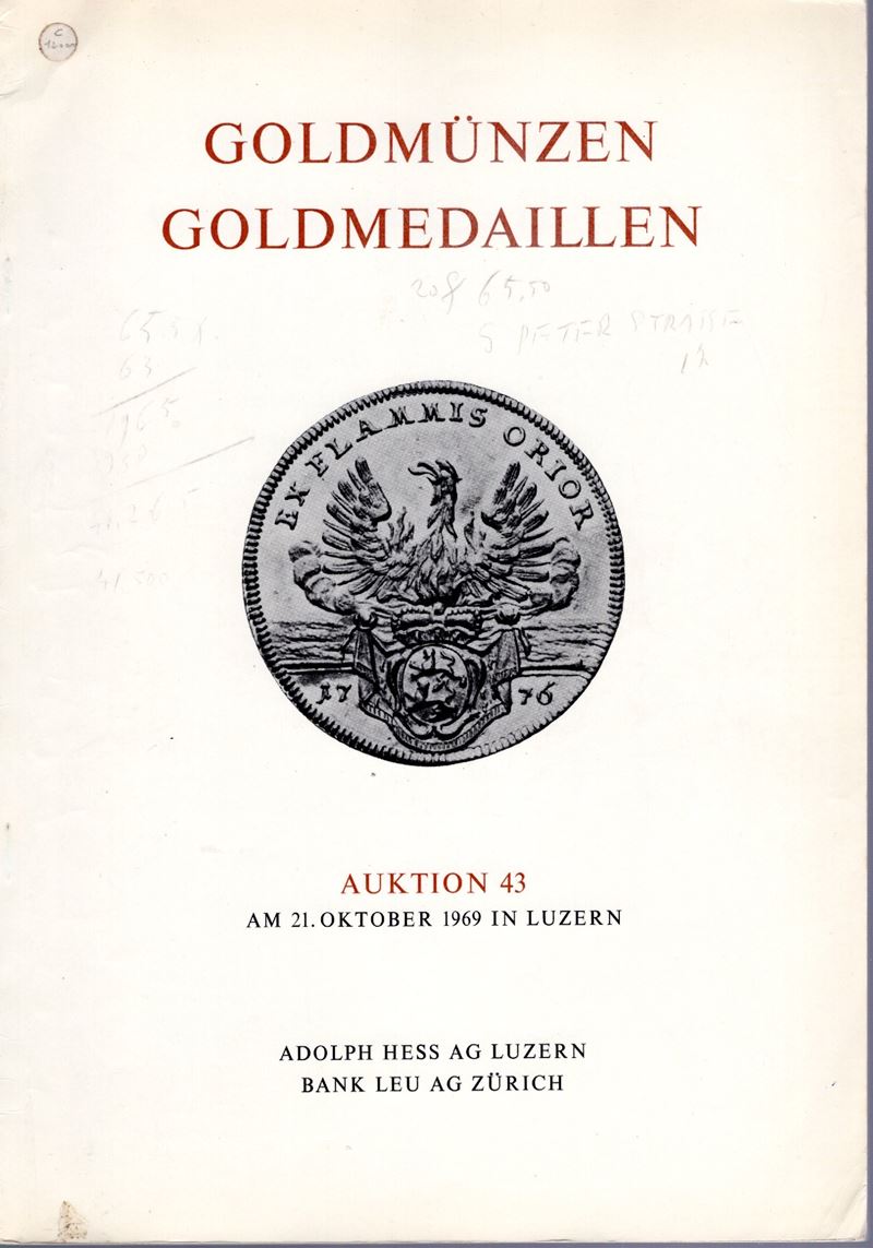 Hess A. – Leu Bank, Auktion 43 (Lucerna, 21 ottobre 1969), elenco per monete e medaglie d’oro
