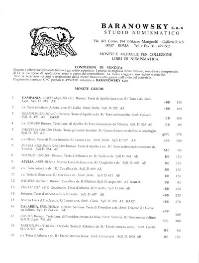 Baranowsky s.a.s. (Roma), Catalogo numismatico, III quadrimestre 1997