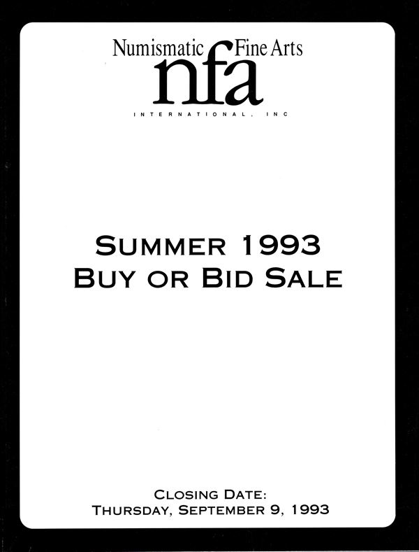 NFA - Bid Sale 9 - September, 1993. Ancient coins. Pp non num, lots 885, tutti illustrati in tavole. Legatura ed. ottimo stato, importante documentazione