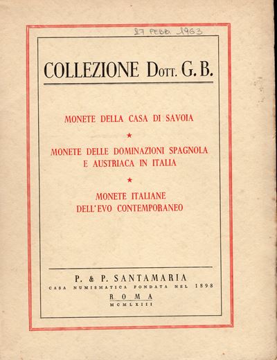 Catalogo numismatico, Roma 27 gennaio–marzo 1963 (Collezione G. B.), pp. 60, nn. 1109, tavv. 42