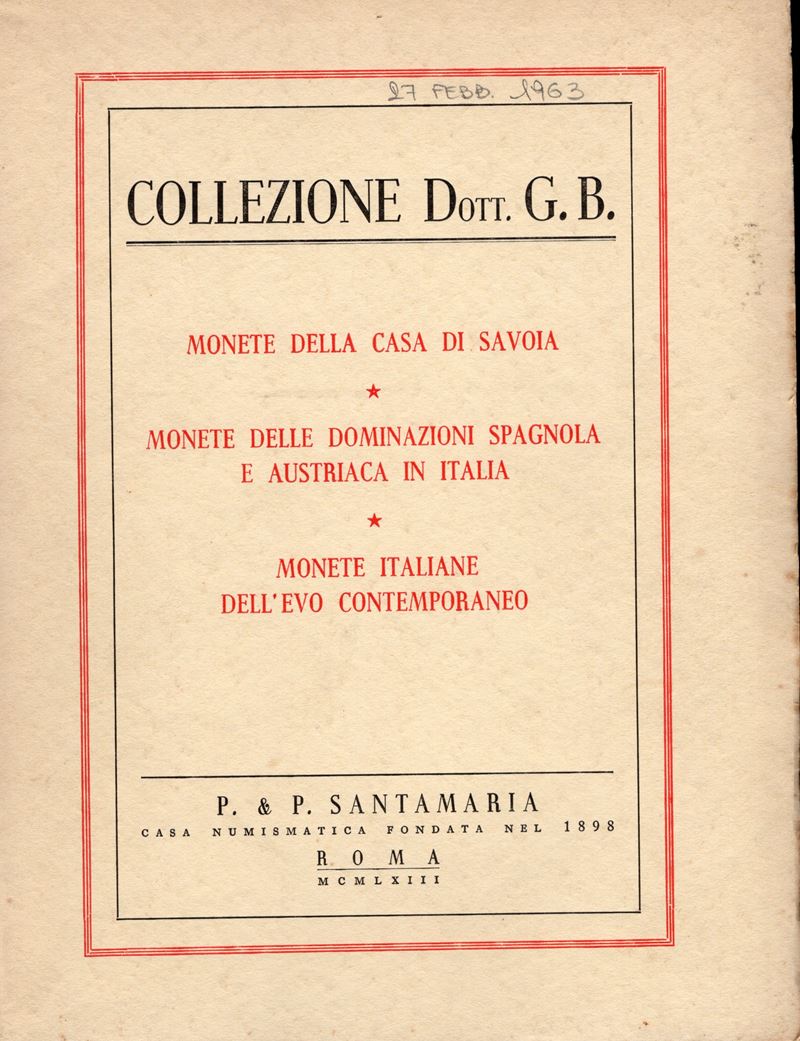 Catalogo numismatico, Roma 27 gennaio–marzo 1963 (Collezione G. B.), pp. 60, nn. 1109, tavv. 42