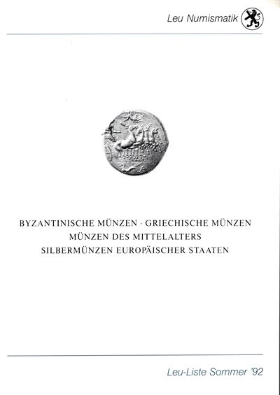 LEU NUMISMATIK, Liste sommer 1992. Monete bizantine, greche e del Medioevo (catalogo)