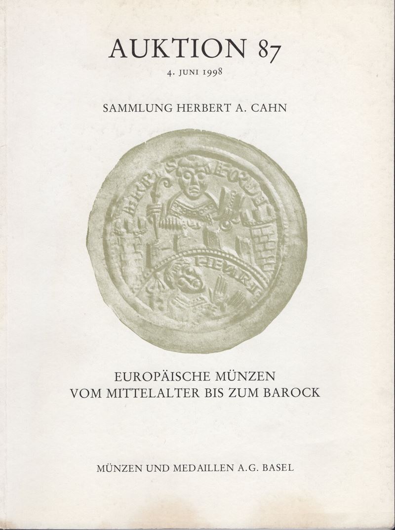 Catalogo d’asta numismatico, MUNZEN und MEDAILLEN. – Auktion 87 (Basel, 4 giugno 1998)