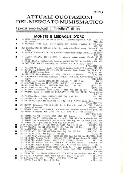 Ariminensis, Numismatica: Rimini, Listino (1976)