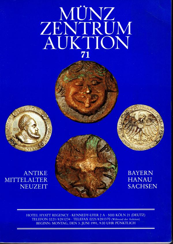 MUNZ ZENTRUM. Auktion 71. Koln, 3\5 - Juni, 1991. Munzen antike, mittelaltre, neuzeit. pp 547, lots 8188, quasi tutti illustrati. Legatura ed. ottimo stato.