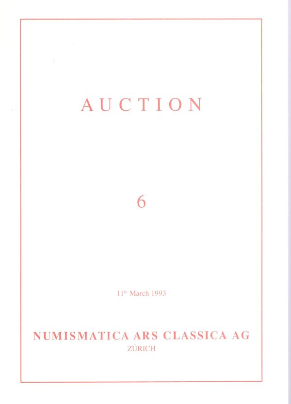 NUMISMATICA ARS CLASSICA AG - Auction, 6. Zurich, 11 - March, 1993. Grek, Roman coins. Pp 82, lots 549, tutti illustrati + 8 plates a colori di ingrandimenti. Legatura ed. ottimo stato, importante e rara vendita.