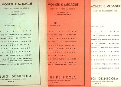 De Nicola Luigi, Roma, 3 listini (1958) – catalogo completo di monete d’oro e raccolte numismatic...