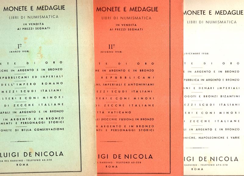 De Nicola Luigi, Roma, 3 listini (1958) – catalogo completo di monete d’oro e raccolte numismatic...