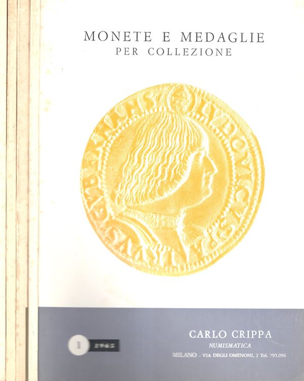 CRIPPA Carlo - Milano, 1965. 4 fascicoli completo. Monete in oro, greche, romane, bizantine, medioevali italiane ed estere, medaglie. tutti illustrati in tavole fuori testo. Brossura ed. buono stato, importante documentazione.