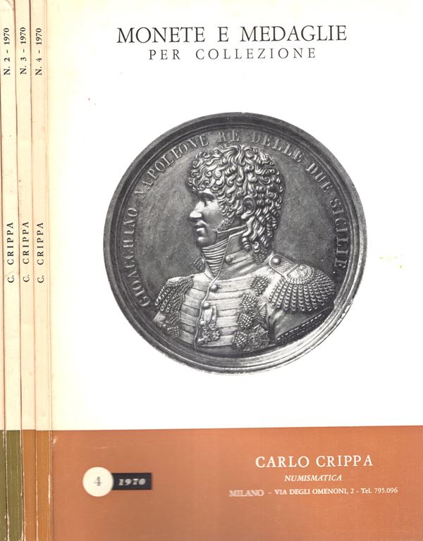 CRIPPA Carlo - Milano, 1970. 4 fascicoli completo. Monete in oro, greche, romane, bizantine, medioevali italiane ed estere, medaglie. tutti illustrati in tavole fuori testo. Brossura ed. buono stato, importante documentazione.
