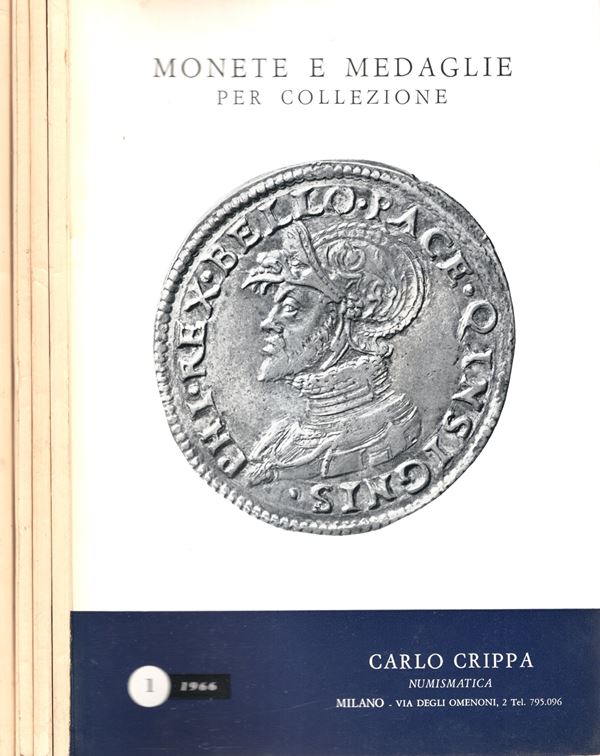 CRIPPA Carlo - Milano, 1966. 4 fascicoli completo. Monete in oro, greche, romane, bizantine, medioevali italiane ed estere, medaglie. tutti illustrati in tavole fuori testo. Brossura ed. buono stato, importante documentazione, molto rari