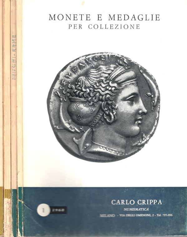 CRIPPA Carlo - Milano, 1968. 4 fascicoli completo. Monete in oro, greche, romane, bizantine, medioevali italiane ed estere, medaglie. tutti illustrati in tavole fuori testo. Brossura ed. buono stato, importante documentazione, rari