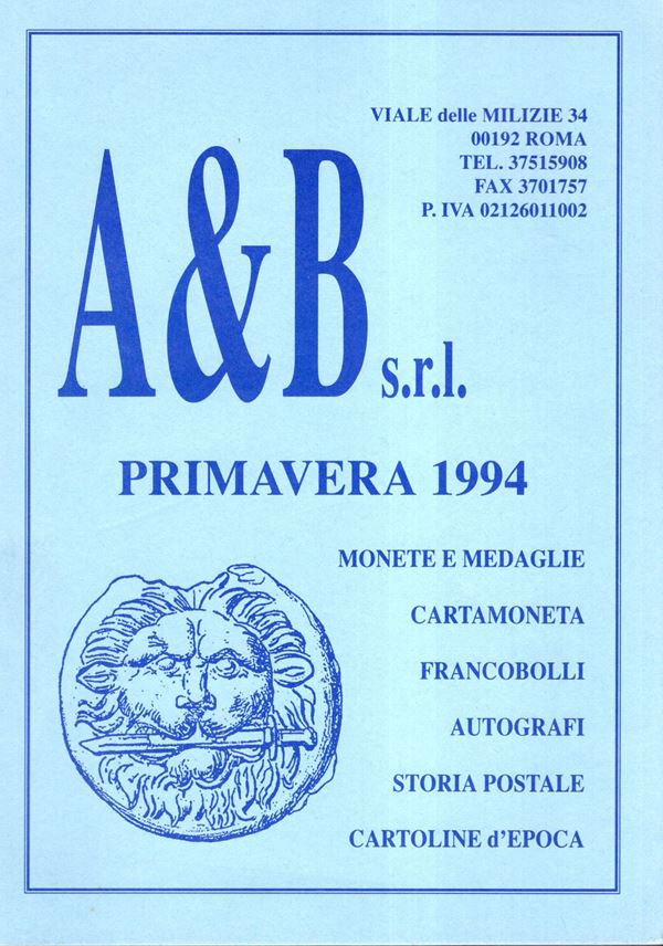 A&B s.r.l. - Roma, Primavera, 1994. Monete greche, romane, medioevali, medaglie ect. Pp 56, lots 2034, plates 16