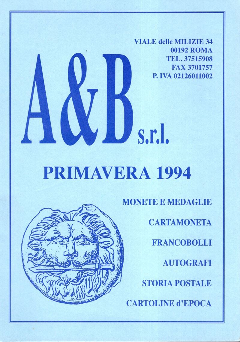A&B s.r.l. (Roma), Catalogo “Primavera”, 1994. Collezioni numismatiche: monete greche, romane, me...
