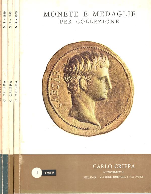CRIPPA Carlo - Milano, 1969. 4 fascicoli completo. Monete in oro, greche, romane, bizantine, medioevali italiane ed estere, medaglie. tutti illustrati in tavole fuori testo. Brossura ed. buono stato, importante documentazione.