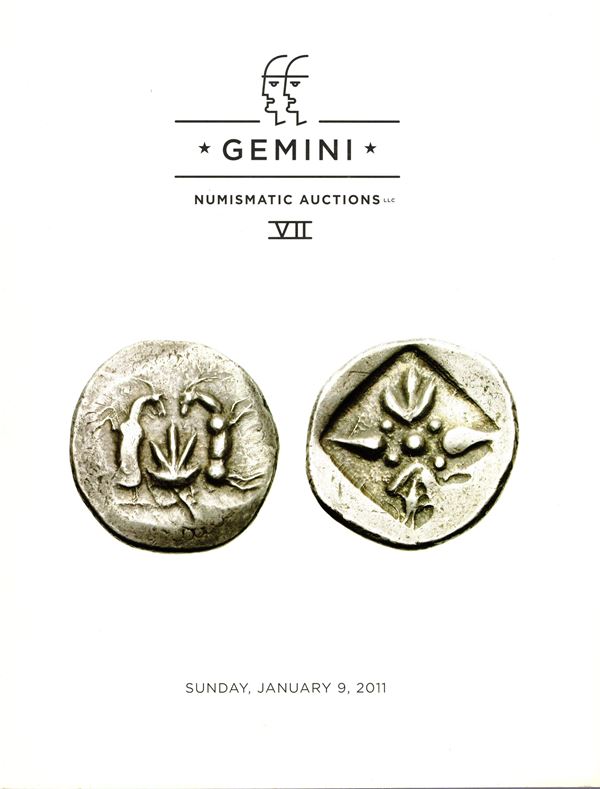 GEMINI  - Auction 7. New York, 9 - January, 2011. Ancient greek and roman coins, byzantines, Judean and barbarian coins. Pp 200, lots 1252, tutti illustrati a colori nel testo. Legatura ed. ottimo stato.