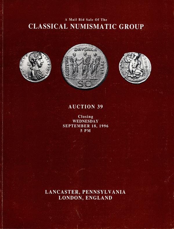 CNG - Mail bide sale Auction 39. Lancaster, 18 - September, 1996. Ancient coins, anglo-saxson coinage… pp 262, lots 3147, tutti illustrati nel testo. Legatura ed buono stato.
