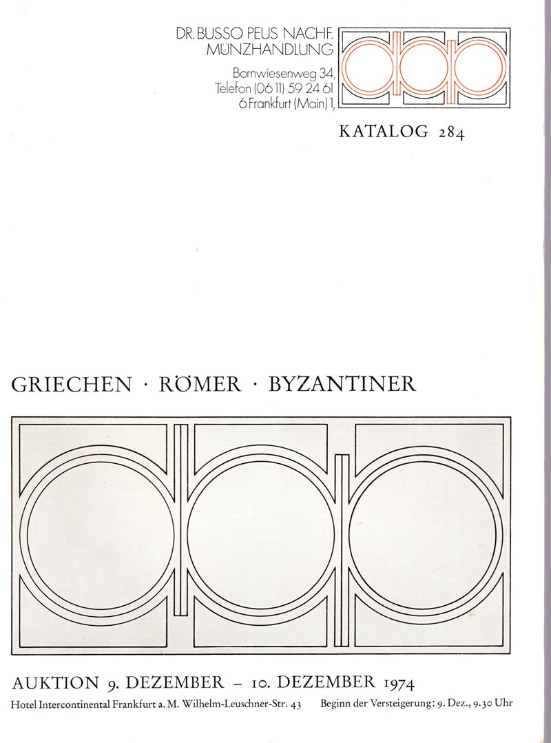 Busso Peus Nachf., Catalogo 284 (Monete greche, romane e bizantine), 9–10 dicembre 1974