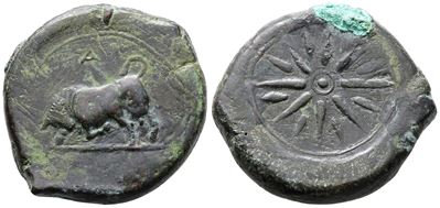 Sicily, Tauromenion. Campanian Mercenaries, 370-358 Bc. Æ Hemilitron (34mm, 26.42g).