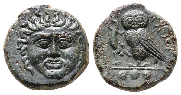 Sicily, Kamarina, c. 420-405 BC. Æ Tetras (15mm, 3.25g).