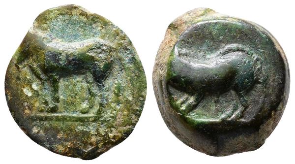 Sicily, Halykiai, c. 390-370 BC. Æ Tetras or Trionkion (16mm, 4.73g).