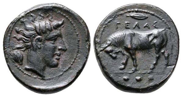 Sicily, Gela, c. 420-405 BC. Æ Tetras (16mm, 3.37g).