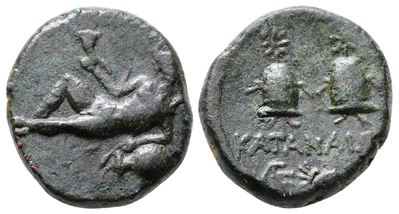 Sicily, Katane, Late 2nd - Early 1st Century Bc. Æ (17mm, 5.53g).