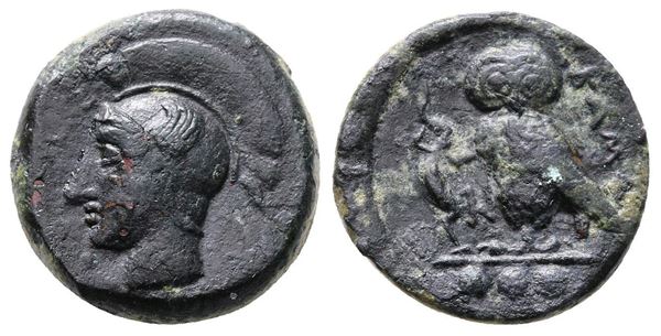 Sicily, Kamarina, c. 410-405 BC. Æ Tetras (15mm, 3.21g).