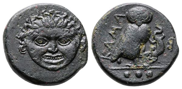 Sicily, Kamarina, c. 420-405 BC. Æ Tetras (17mm, 4.37g).