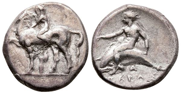 Southern Apulia, Tarentum, c. 380-375/0 BC. AR Nomos (21 mm, 7.46 g).  - Auction Greek, Roman and Byzantine Coins	 - Bertolami Fine Art - Prague