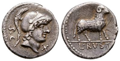L. Rustius, Rome, 74 Bc. Ar Denarius (18 MM, 3.74 G).