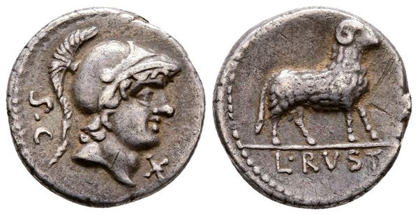 L. Rustius, Rome, 74 BC. AR Denarius (18 mm, 3.74 g).