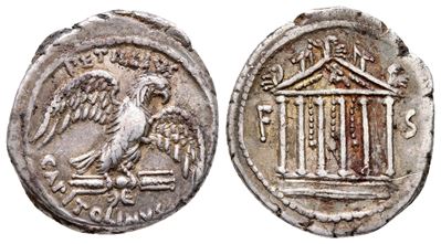 Petillius Capitolinus, Rome, 41 Bc. Ar Denarius (20 MM, 3.78 G).