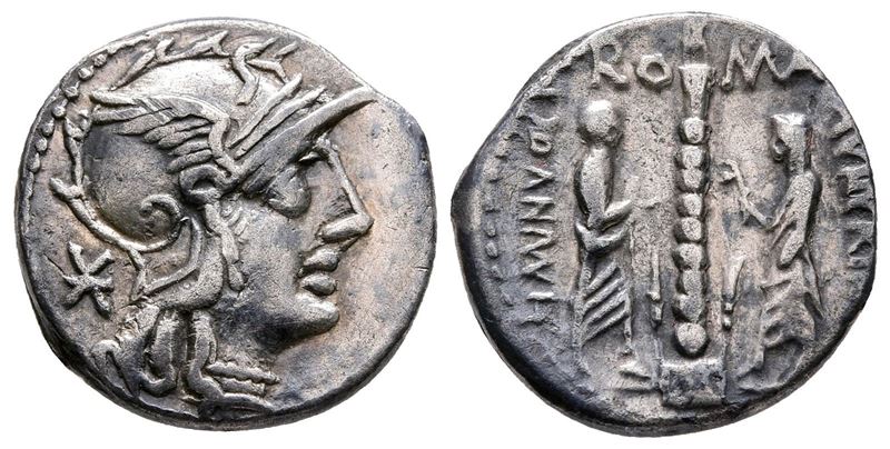 Ti. Minucius C.f. Augurinus, Rome, 134 Bc. Ar Denarius (18 MM, 3.84 G).