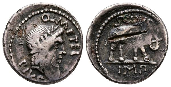 Q. Caecilius Metellus Pius Scipio, Military mint traveling with Scipio in Africa, 47- Spring 46 BC. AR Denarius (19 mm, 2.96 g).