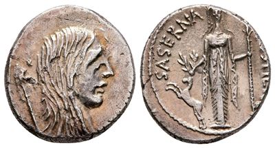 Roman Imperatorial, L. Hostilius Saserna, Rome, 48 Bc. Ar Denarius (18 MM, 3.22 G).