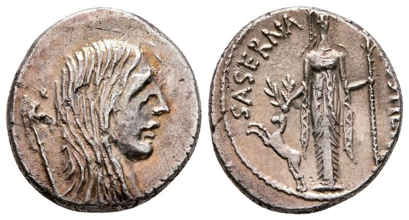 Roman Imperatorial, L. Hostilius Saserna, Rome, 48 Bc. Ar Denarius (18 MM, 3.22 G).