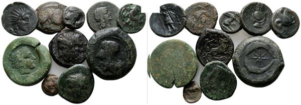 Lot of 10 Greek Æ coins, to be catalogued. Lot sold as is, no return