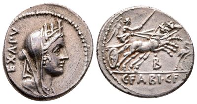 C. Fabius C.f. Hadrianus, Rome, 102 Bc. Ar Denarius (21 MM, 3.89 G).