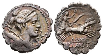 Ti. Claudius Ti.f. Ap.n. Nero, Rome, 79 Bc. Ar Serrate Denarius (19 MM, 4.17 G).