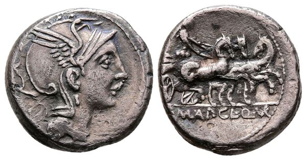 Appius Claudius Pulcher, T. Manlius Mancius and Q. Urbinius, Rome, 111-110 BC. AR Denarius (18 mm, 3.81 g).