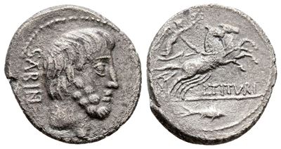 L. Titurius L.f. Sabinus, Rome, 89 Bc. Ar Denarius (19 MM, 3.58 G).