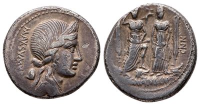 Cn. Egnatius Cn.f. Cn.n. Maxsumus, Rome, 76 Bc. Ar Denarius (18 MM, 3.75 G).