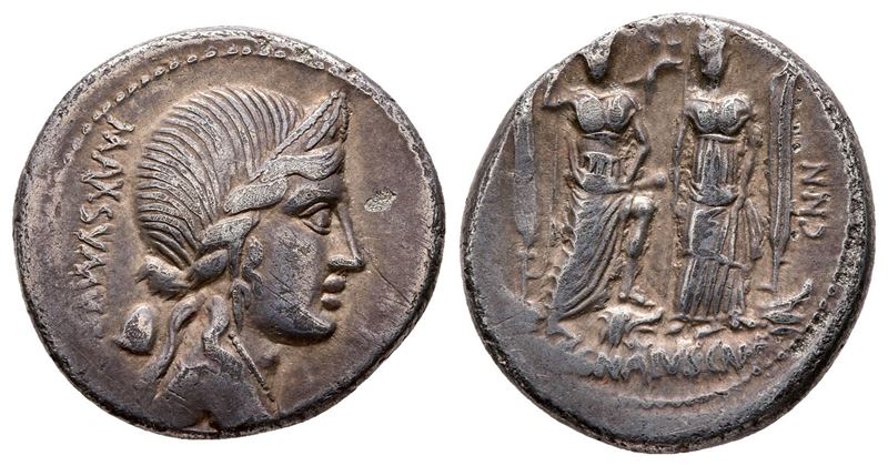 Cn. Egnatius Cn.f. Cn.n. Maxsumus, Rome, 76 Bc. Ar Denarius (18 MM, 3.75 G).