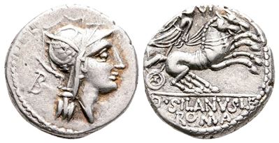 D. Silanus L.f., Rome, 91 Bc. Ar Denarius (20 MM, 4.04 G).