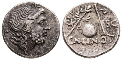 Cn. Lentulus, Spanish(?) Mint, 76-75 Bc. Ar Denarius (20 MM, 4.31 G).