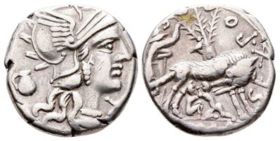 Sex. Pompeius Fostlus, Rome, 137 Bc. Ar Denarius (19 MM, 3.89 G).
