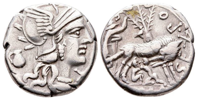 Sex. Pompeius Fostlus, Rome, 137 Bc. Ar Denarius (19 MM, 3.89 G).
