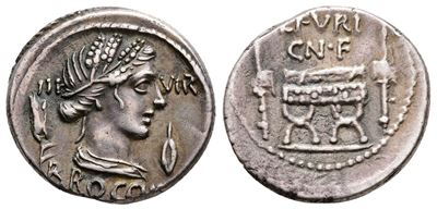 L. Furius Cn.f. Brocchus, Rome, 63 Bc. Ar Denarius (19 MM, 3.94 G).