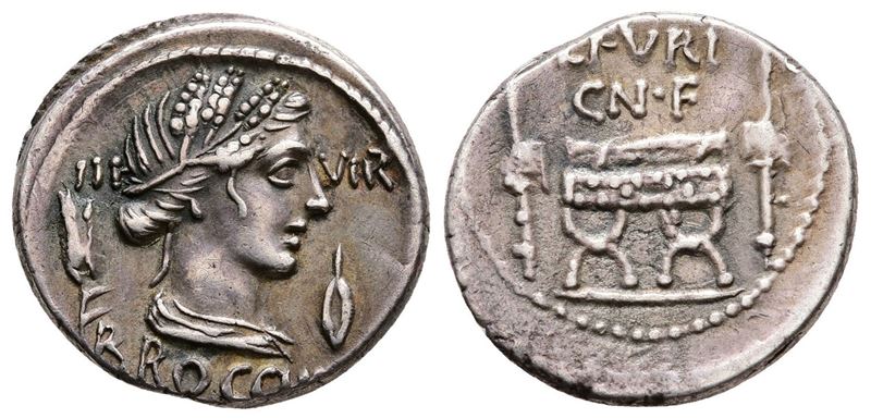 L. Furius Cn.f. Brocchus, Rome, 63 Bc. Ar Denarius (19 MM, 3.94 G).